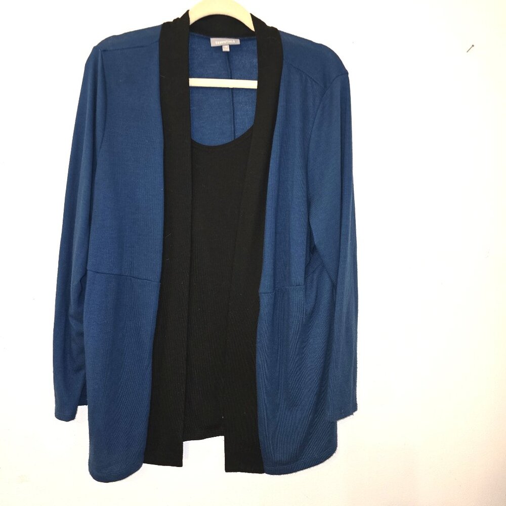Essentials Teal Blue and Black Jacket with Faux Tank Twofer Size 1X